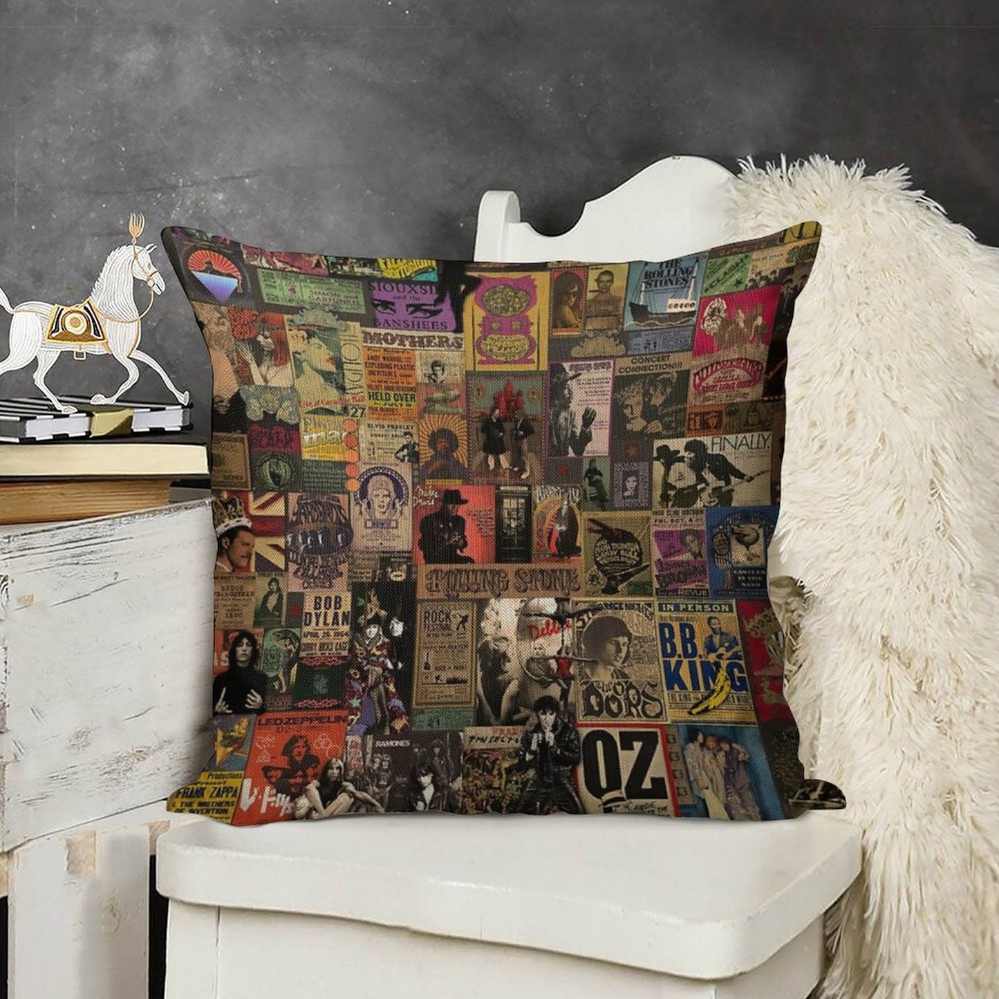Rock N' Roll Stories II Linen Throw Pillow Cover