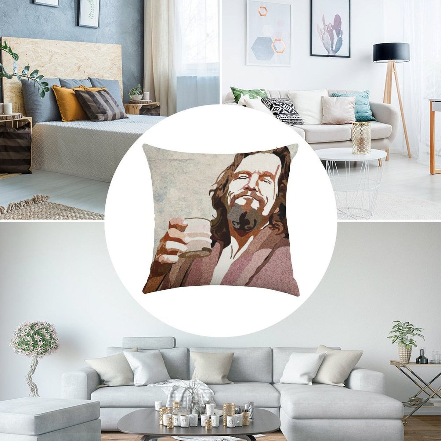 Big Lebowski DUDE Portrait Linen Throw Pillow Cover