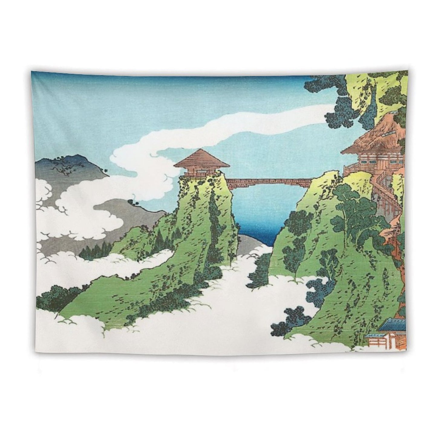 The Hanging-cloud Bridge at Mount Gyodo Near Ashikaga by Katsushika Hokusai Tapestry