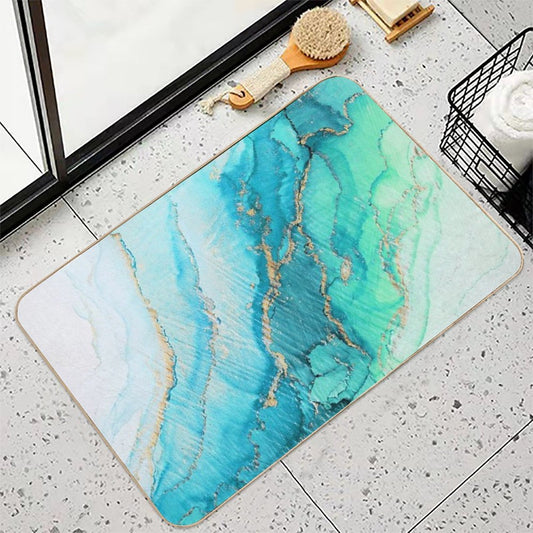 Turquoise Aqua Gold Ocean Pet-Safe Bath Mat