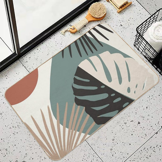 Minimal Yin Yang Monstera Fan Palm Finesse #1 #tropical #decor #art Bath Mat