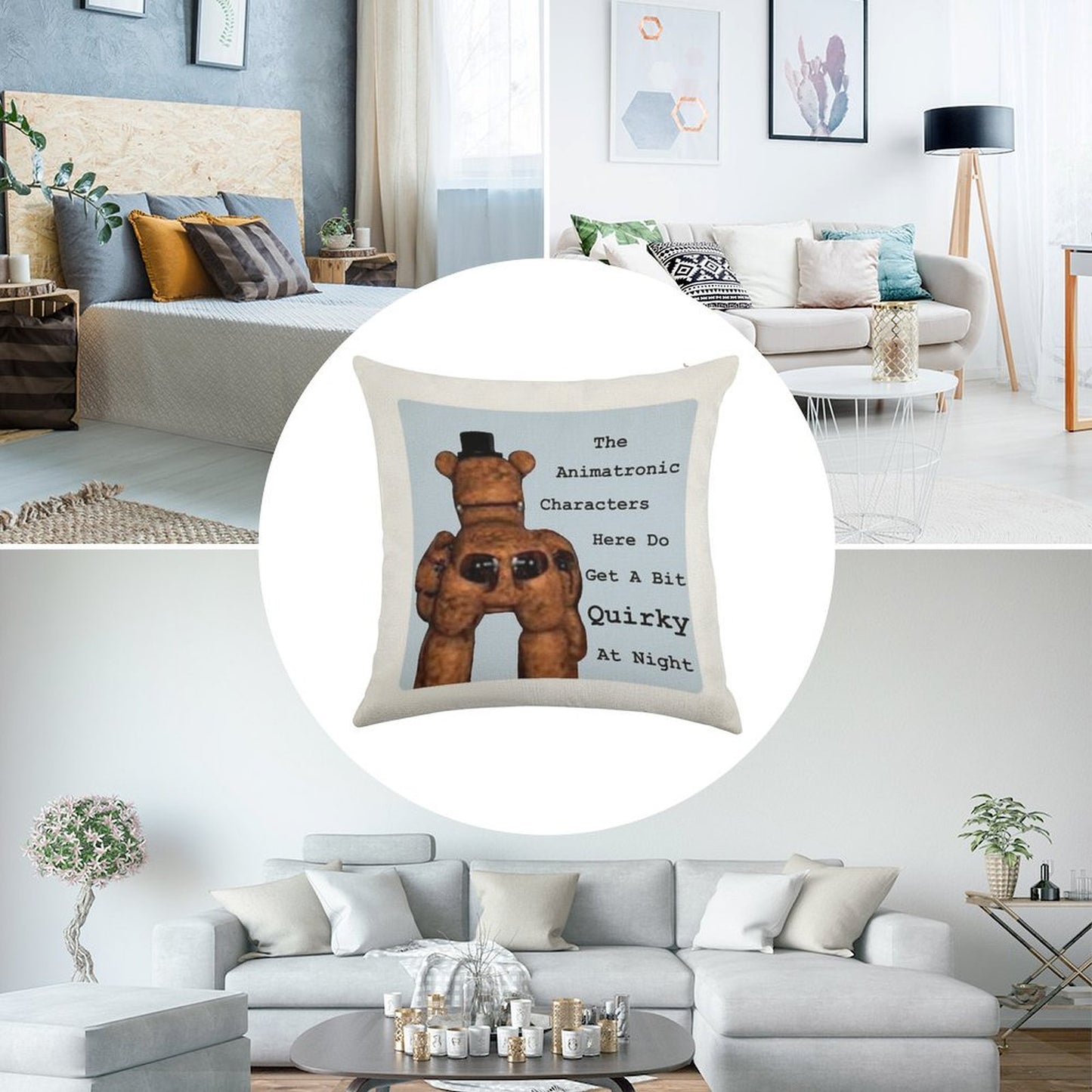 Quirky Animatronics Linen Throw Pillow Cover