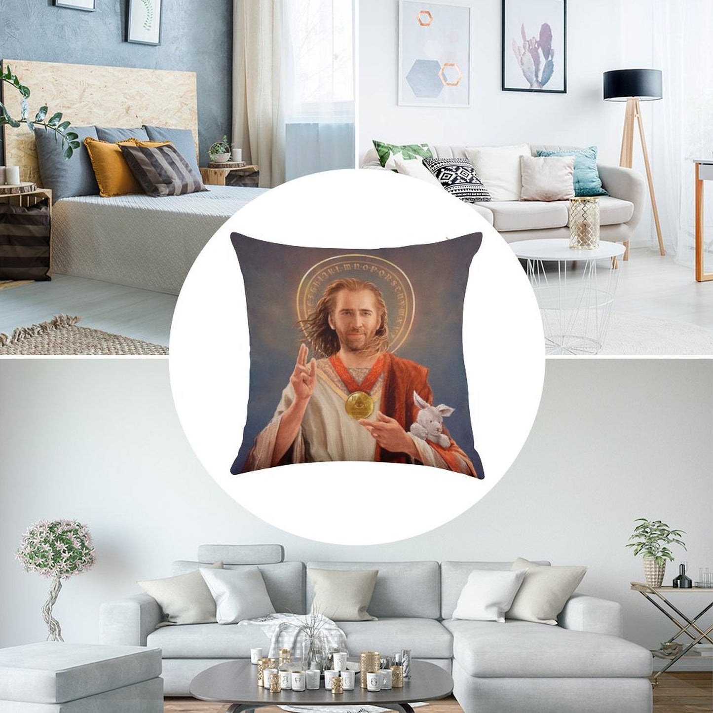 Nicolas Cage, Saint Nicolas of Cage, Nic Cage Original Religious Painting Linen Throw Pillow Cover