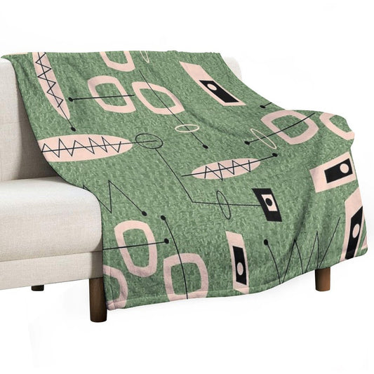 Mid-Century Modern Green Abstract Throw Blanket