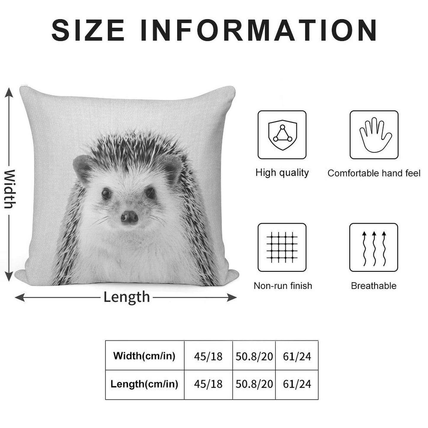 Hedgehog - Black & White Soft Luxury Feel Throw Pillow