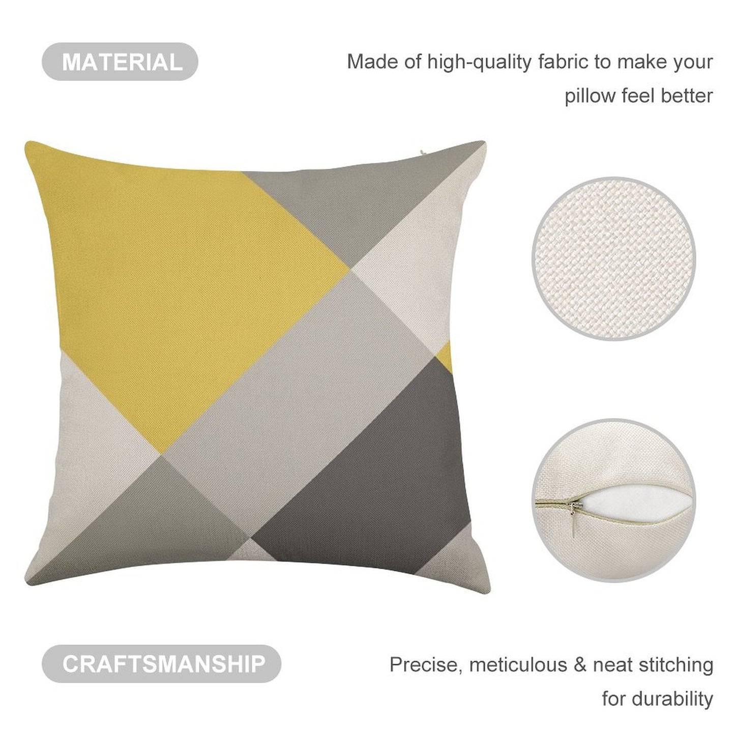 Mustard & Grey Patchwork Linen Throw Pillow Cover