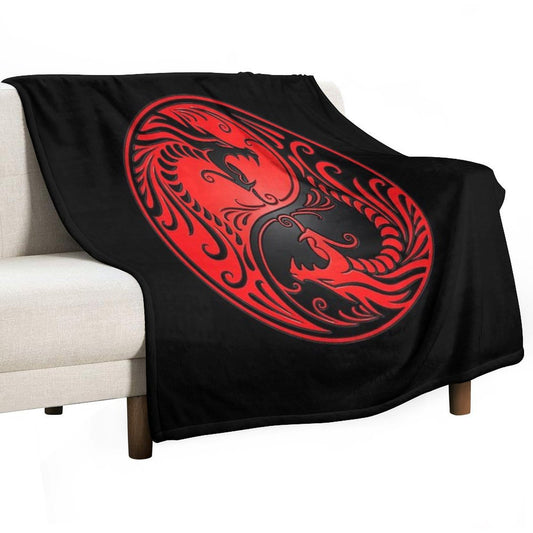 Yin Yang Dragons Red And Black Throw Blanket