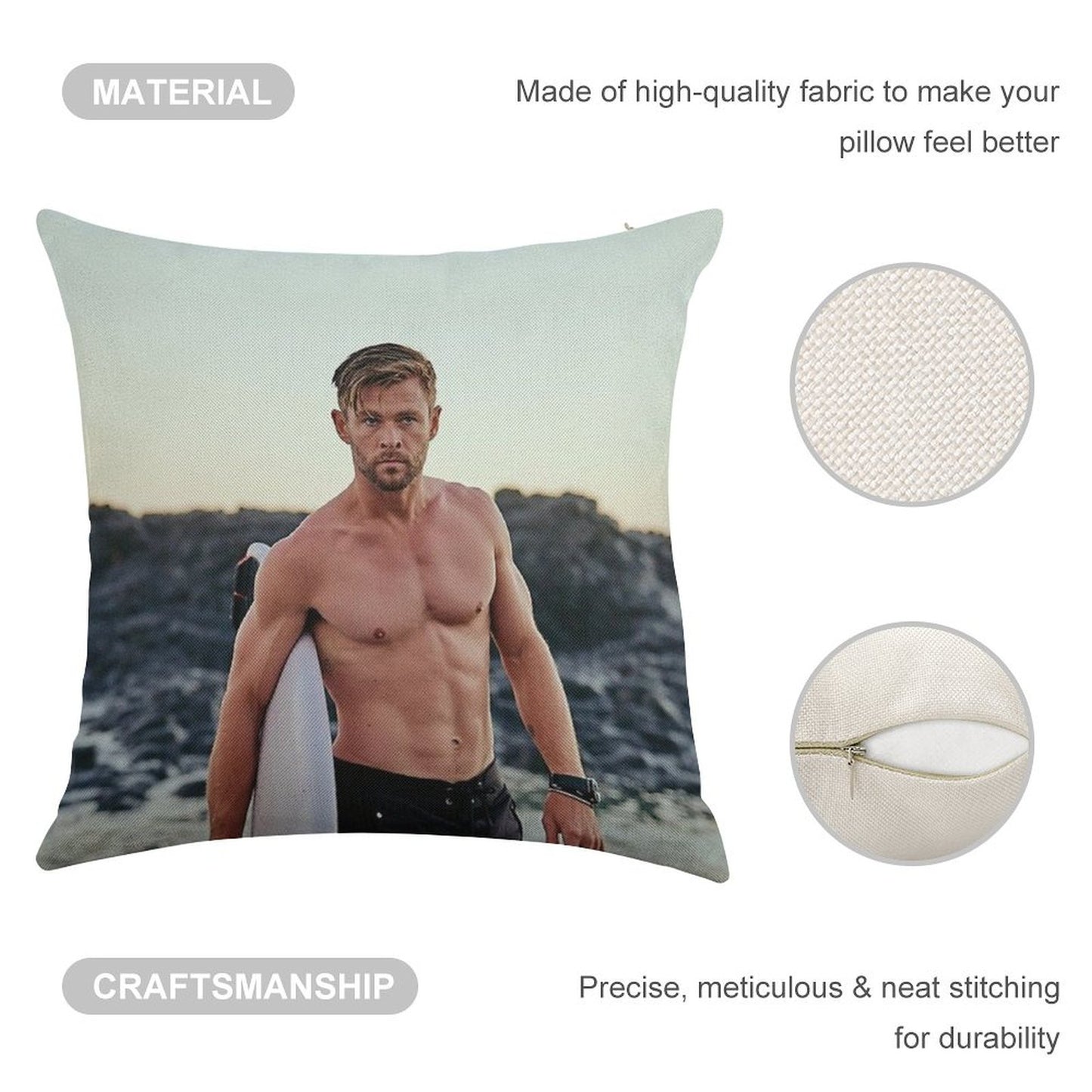 Chris Hemsworth Linen Throw Pillow Cover