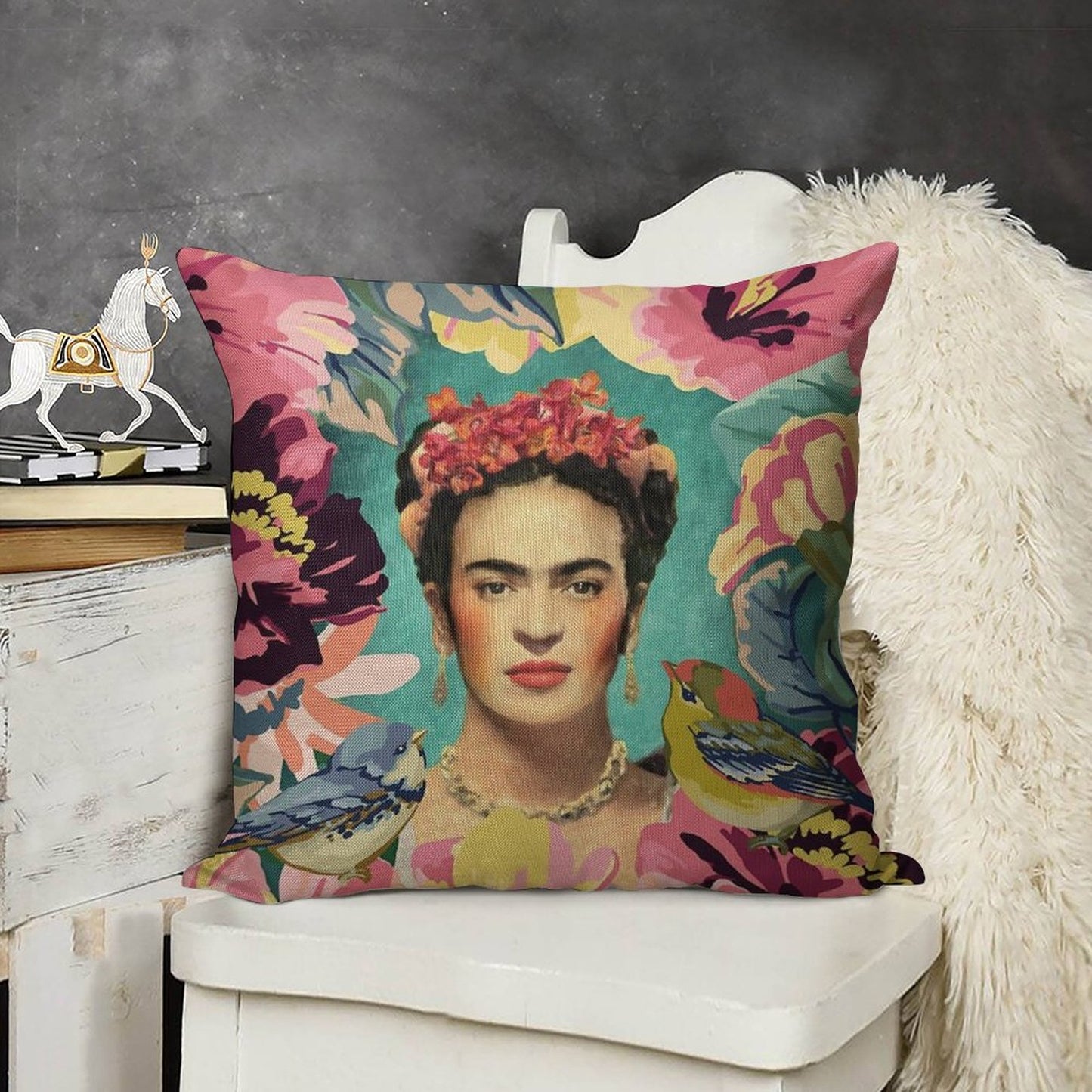 Frida Kahlo V Linen Throw Pillow Cover