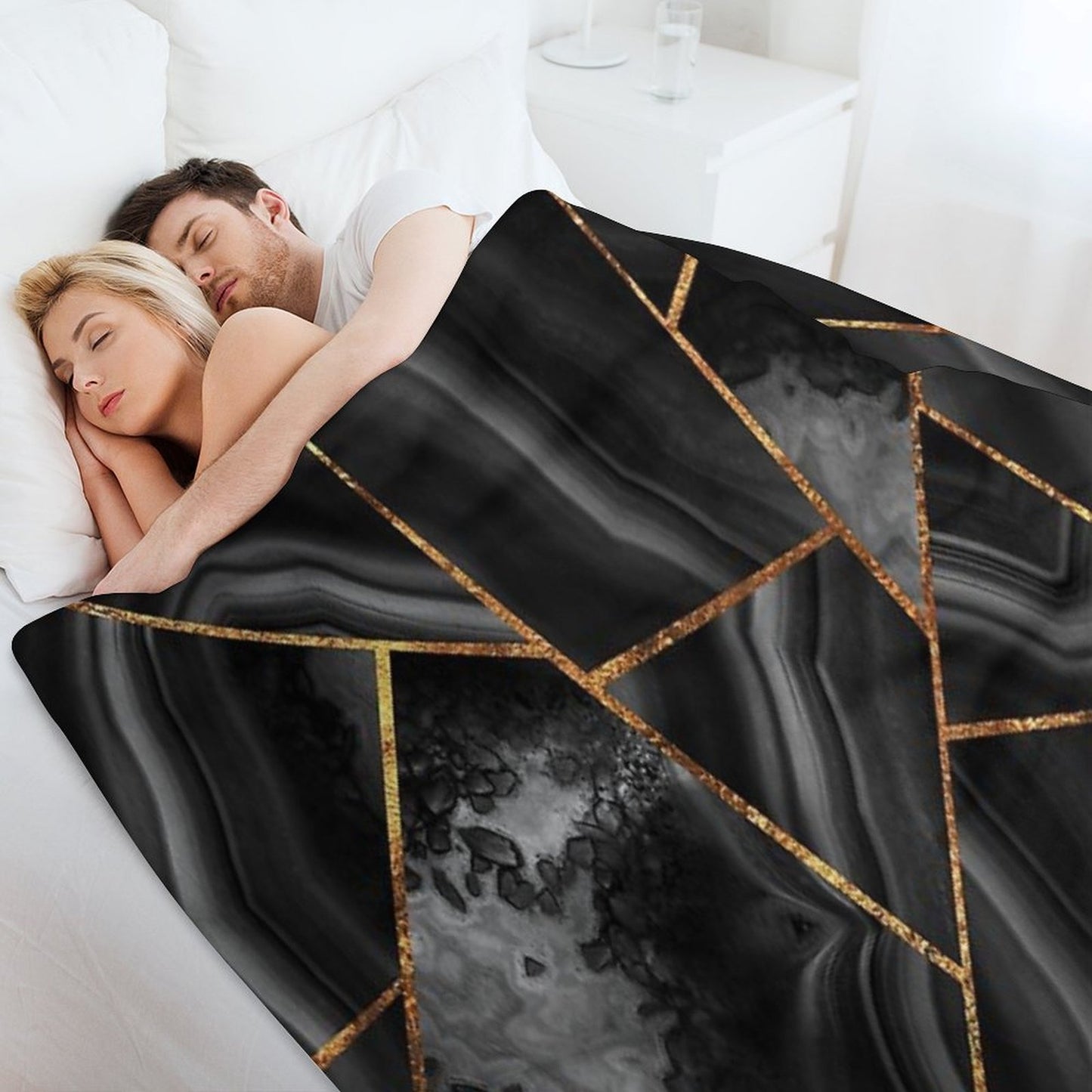Black Night Agate Gold Geometric Glam #2 #geo #decor #art Throw Blanket