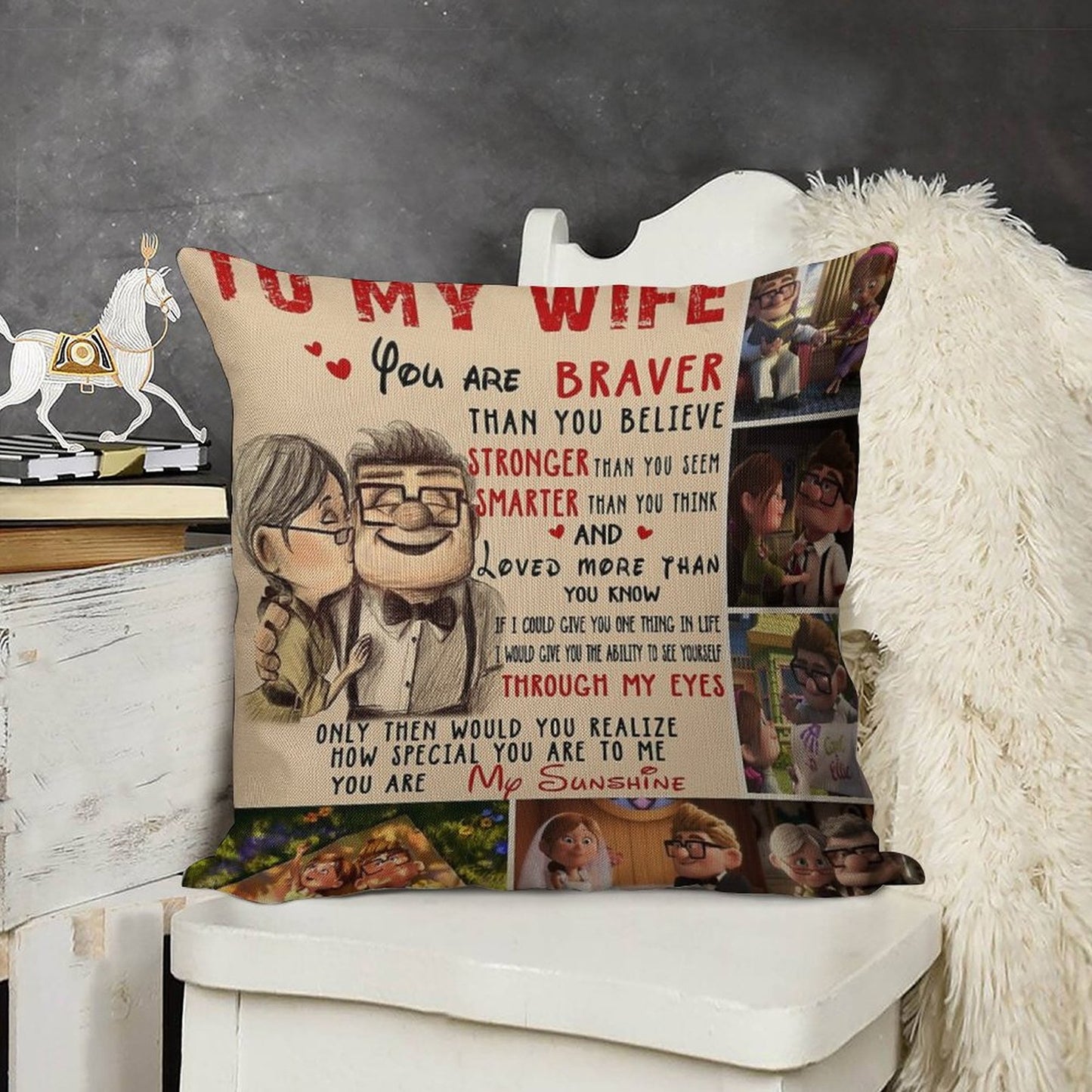 Carl & Ellie To My Wife You're Braver Than You Believe Quilt Blanket Fleece Blanket To My Wife Blanket Warmer Gift Gift For Her Linen Throw Pillow Cover