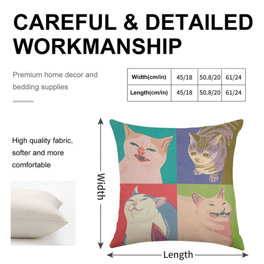 Four Meme Cats of The Apocalypse Linen Throw Pillow Cover