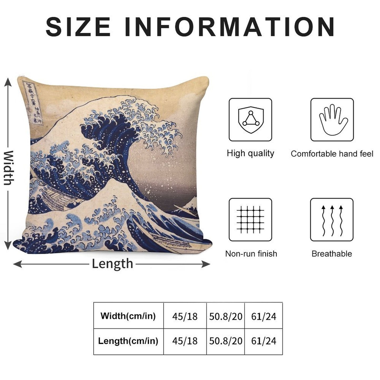 The Great Wave Off Kanagawa by Katsushika Hokusai (c 1830-1833) Soft Ultra-Soft Texture Throw Pillow