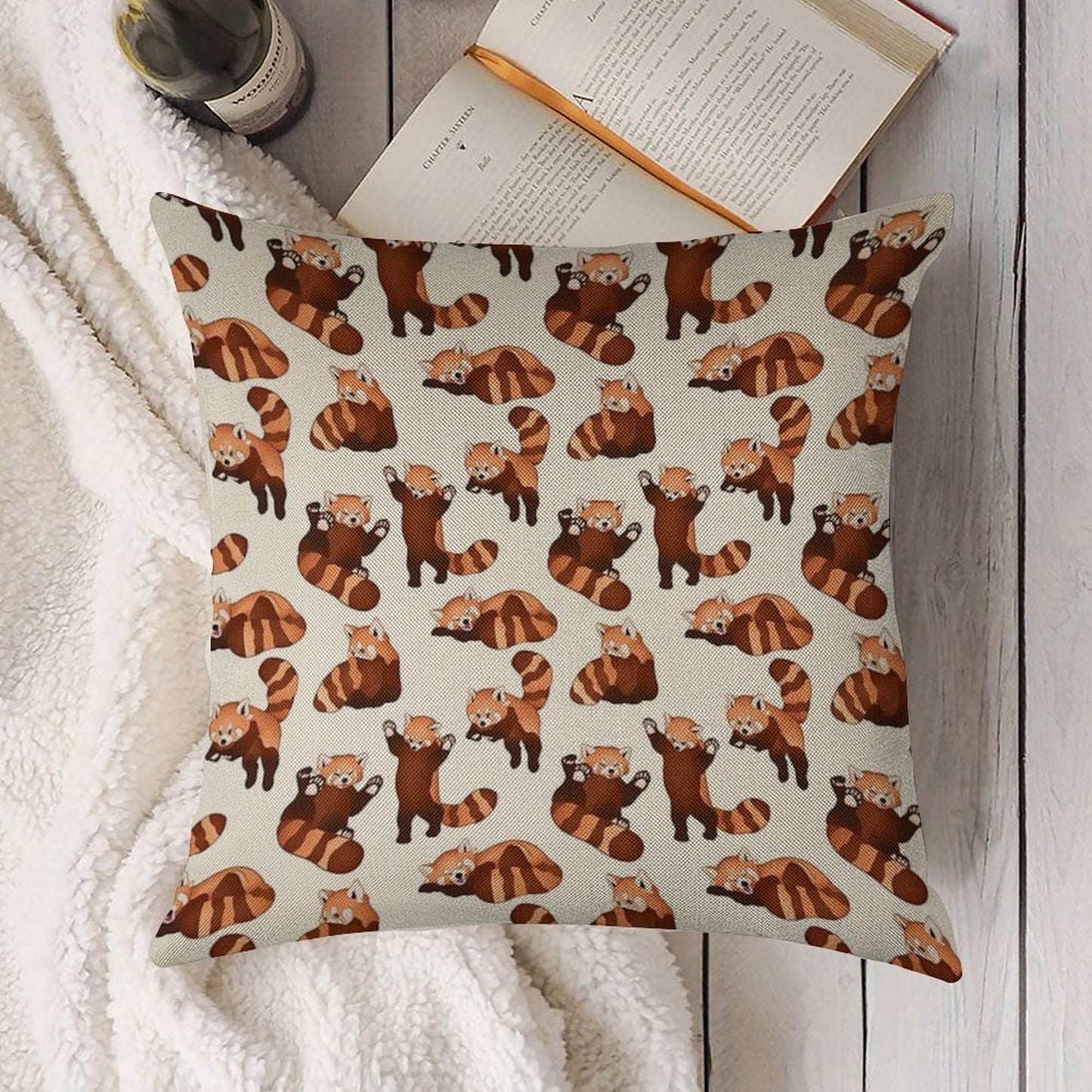 Red Panda Pattern Linen Throw Pillow Cover
