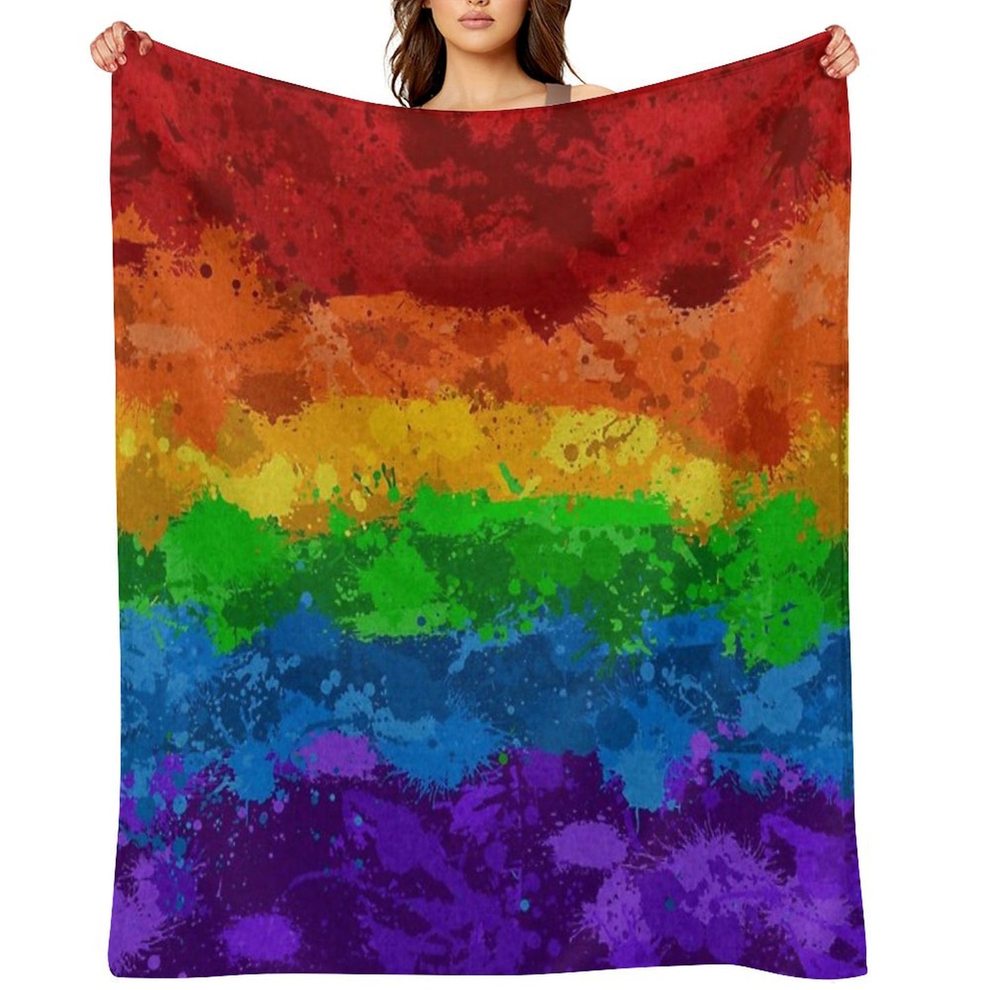 Abstract Paint Splatter LGBTQ Pride Rainbow Flag Background Throw Blanket