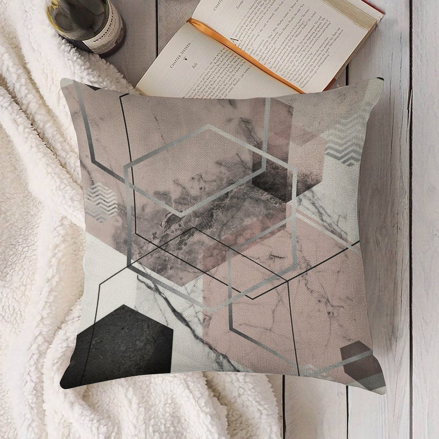Blush And Grey Geometric Linen Throw Pillow Cover