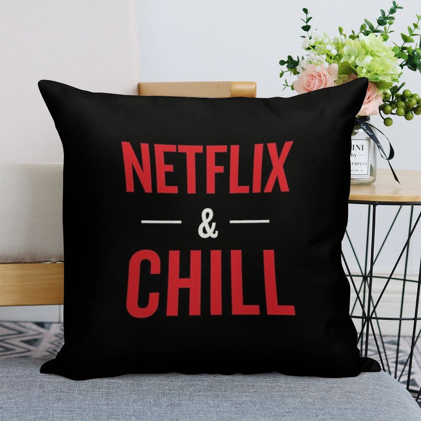 Netflix And Chill Linen Throw Pillow Cover