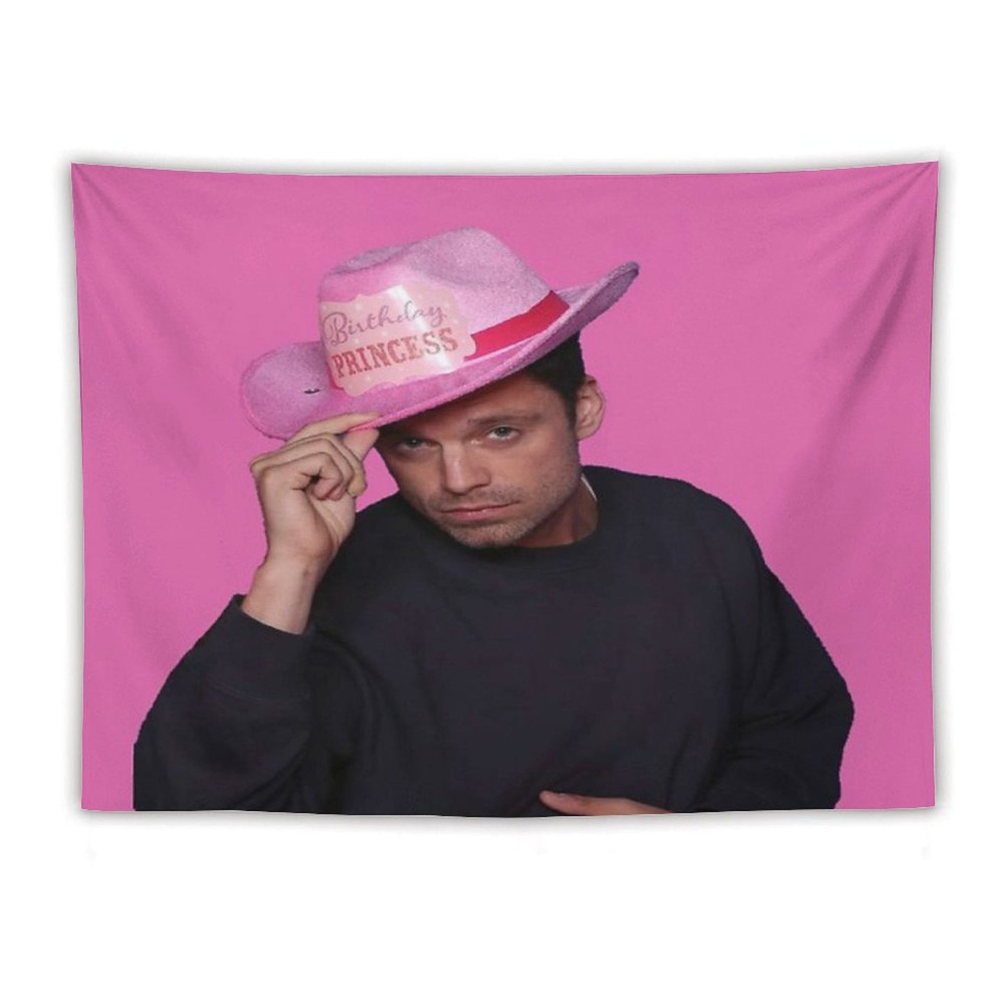 Yes Haw! Sebastian Stan with Pink Birthday Princess Cowboy Hat Tapestry