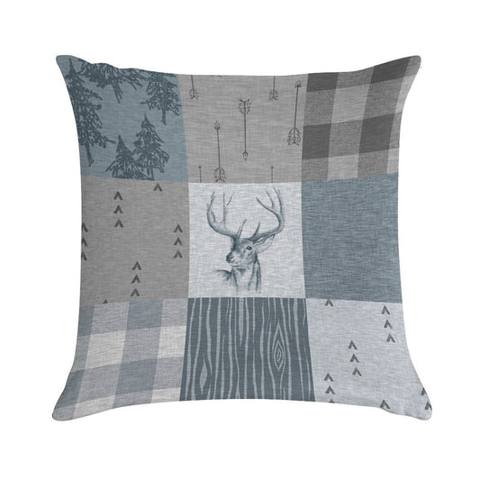 Deer Patchwork - Rustic Blue And Grey Soft Multiple Sizes Throw Pillow