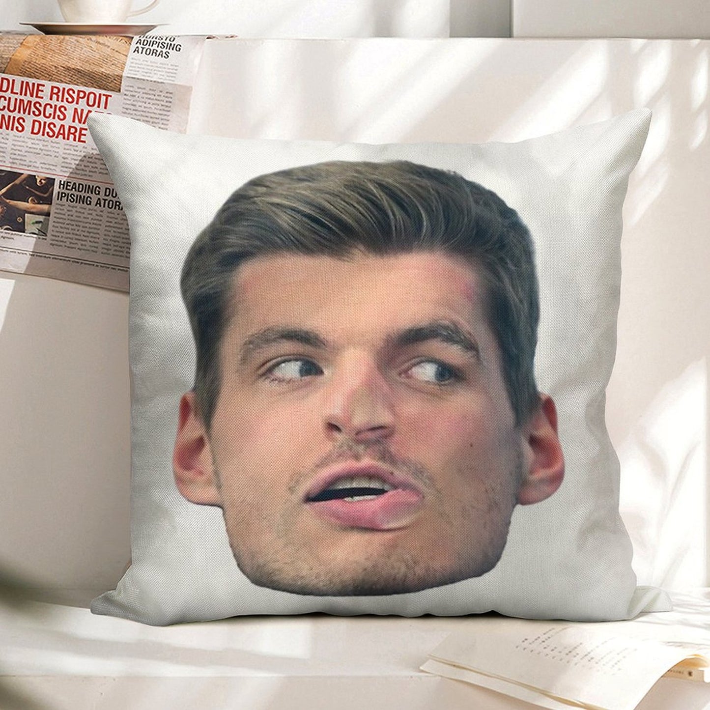 Max Verstappen Face Linen Throw Pillow Cover