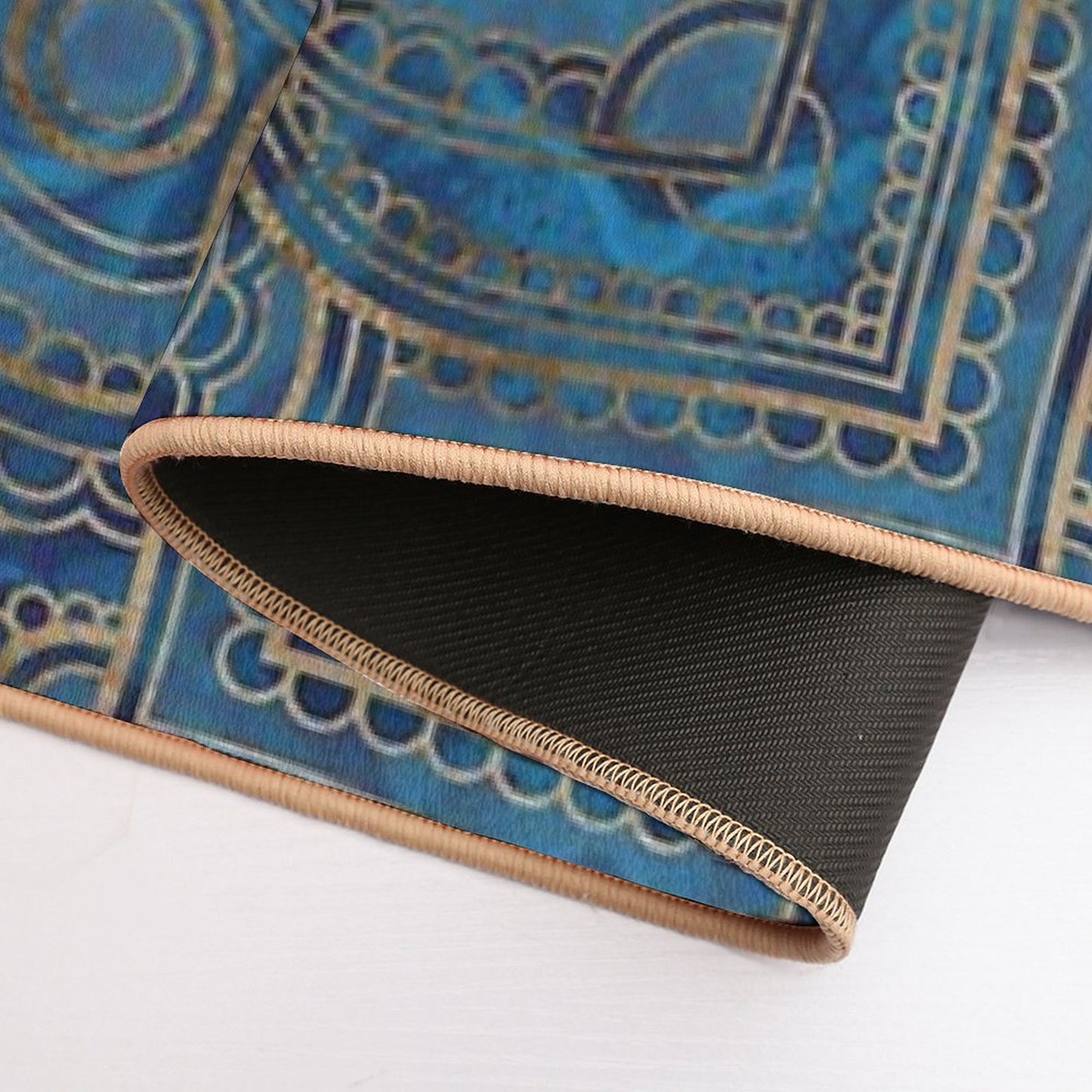 Flower of Life in Lotus Mandala - Blue Marble And Gold Bath Mat