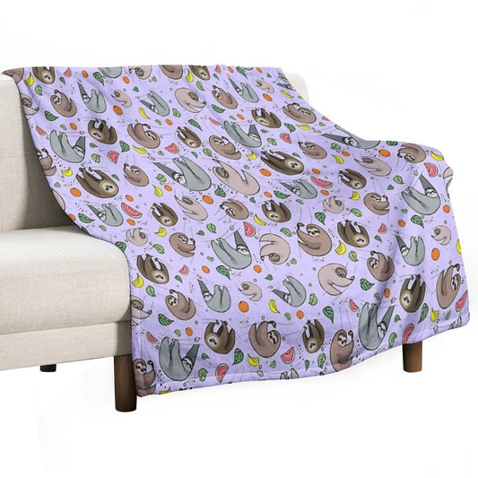 Sloths in Purple Throw Blanket