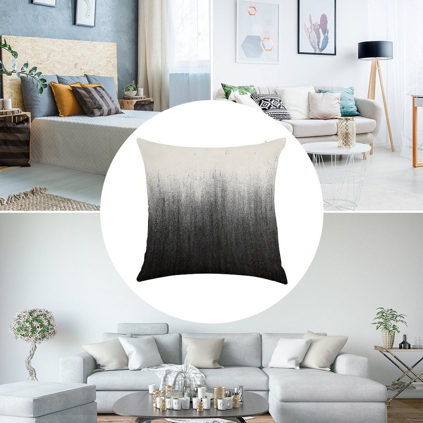 Charcoal Ombré Linen Throw Pillow Cover