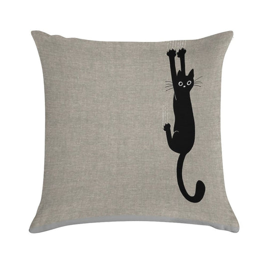 Black Cat Holding On Soft Washable Throw Pillow