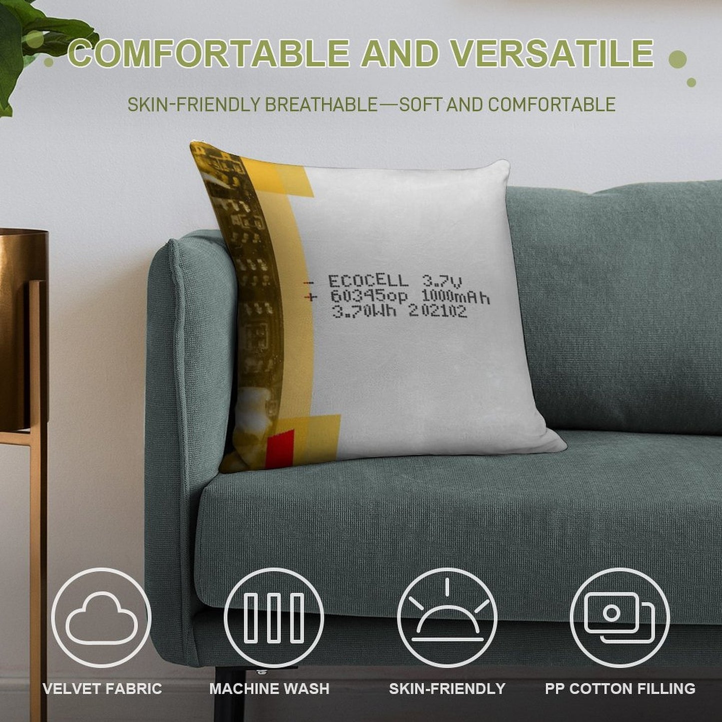 LiPo Battery Soft Durable Construction Throw Pillow