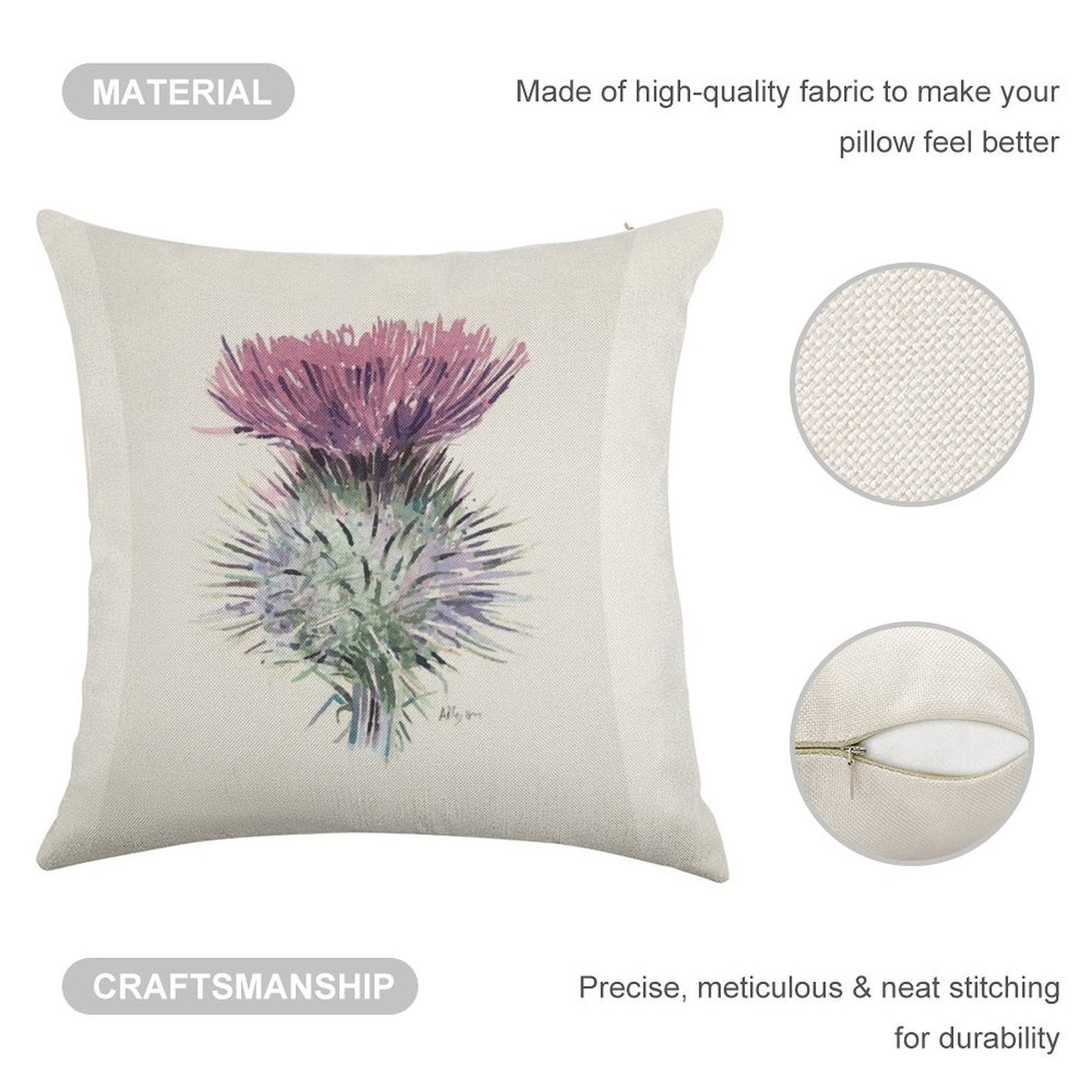 Scottish Thistle Linen Throw Pillow Cover