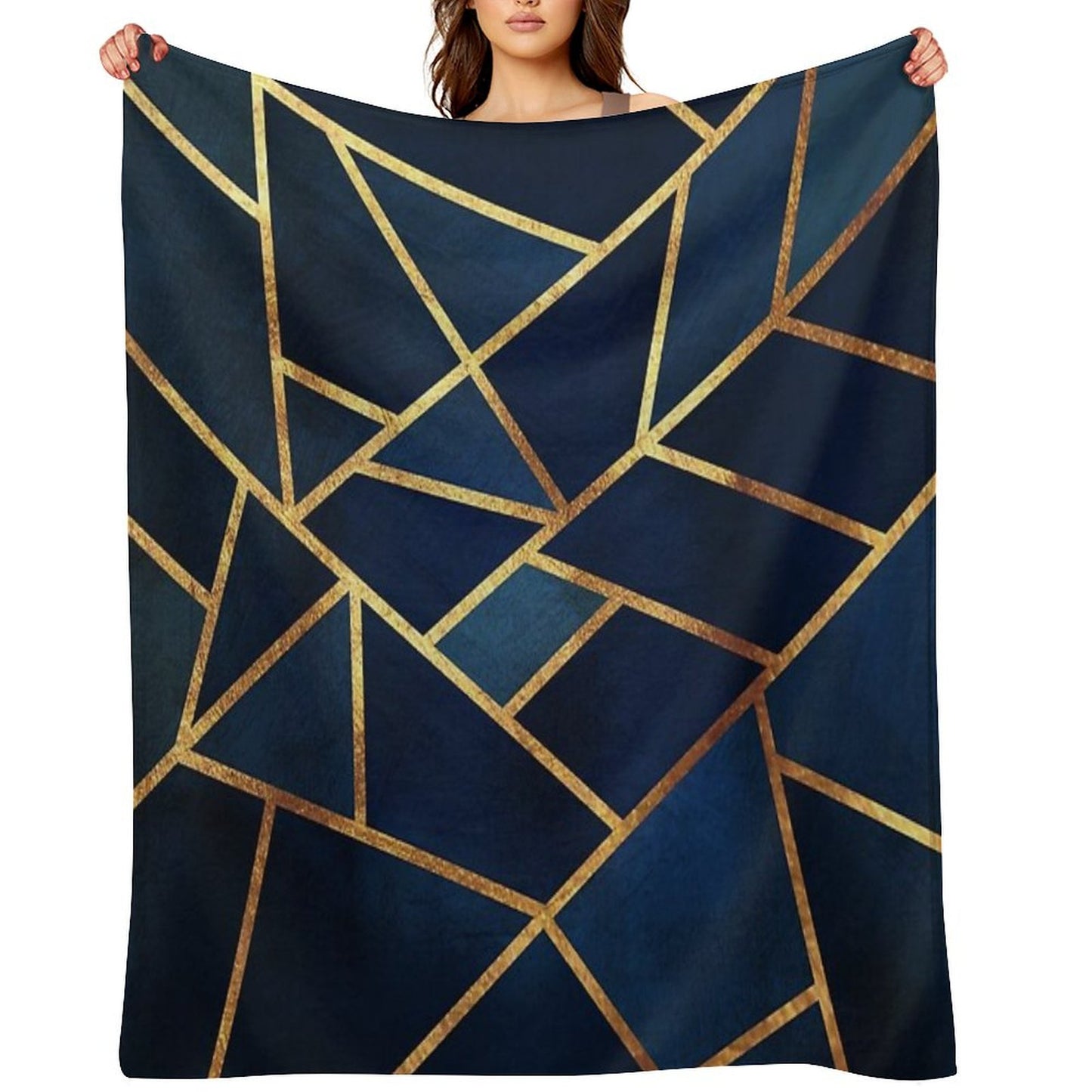 Navy Gold Stone Geometric Throw Blanket