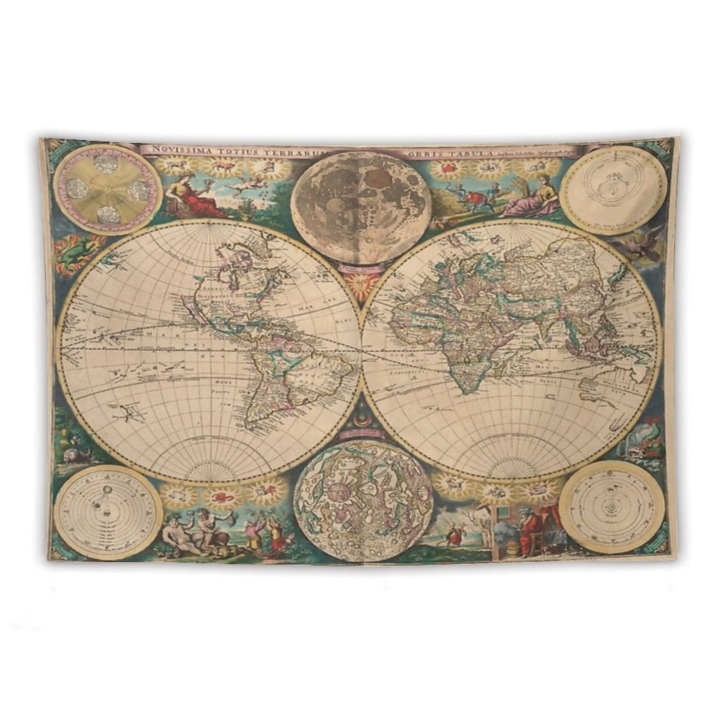 Vintage Map of The World (1672) 2 Tapestry