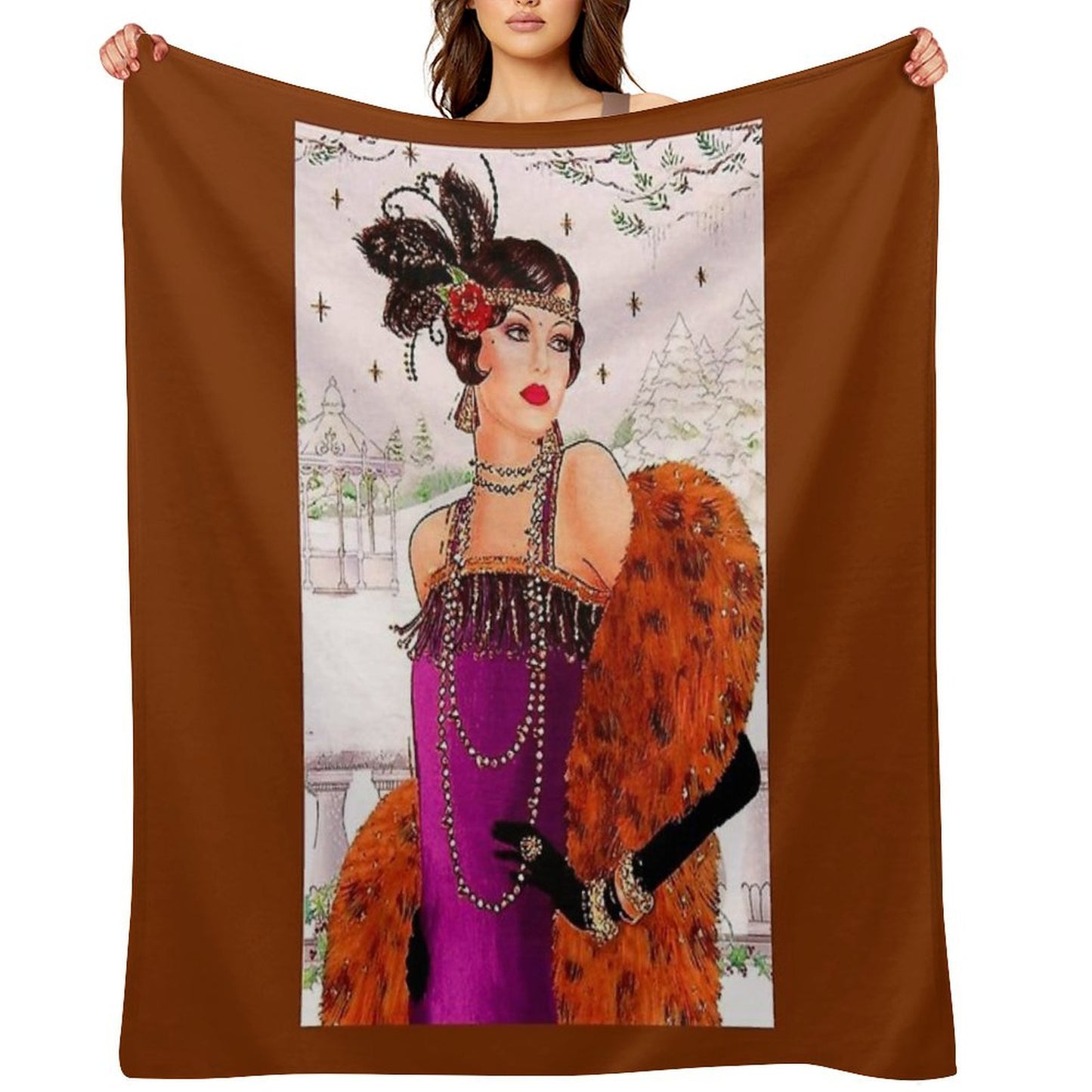 FLAPPER in PURPLE Vintage 1925 Art Deco Print Throw Blanket