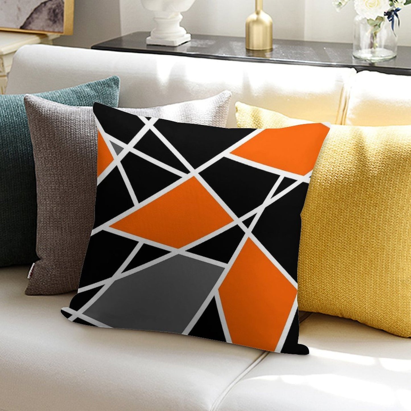 Geometric Modern Orange Pattern Soft Anti-Pilling Throw Pillow