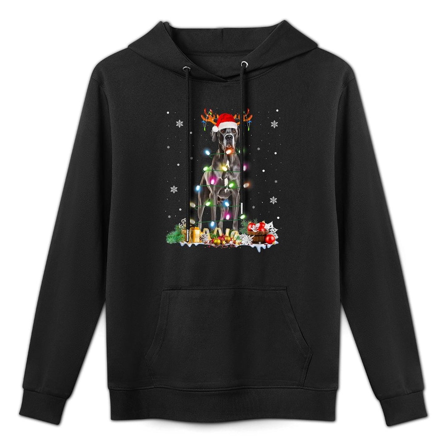 Great Dane Christmas Santa Hat Fairy Lights Pajama Dog Lover Men Women Kids Relaxed Fit Hoodie