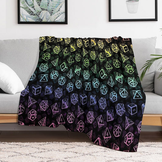 D20 Dice Set Pattern (Rainbow) Throw Blanket