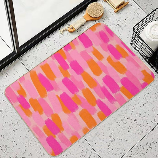 Abstract, Pink with Orange, Paint Brush Effect Bath Mat