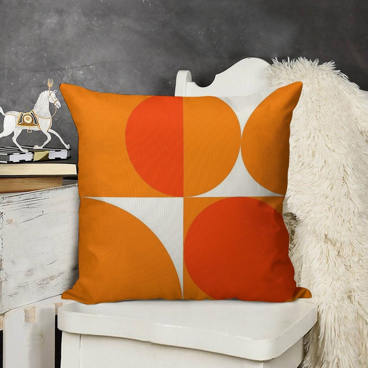Orange Bauhaus Linen Throw Pillow Cover