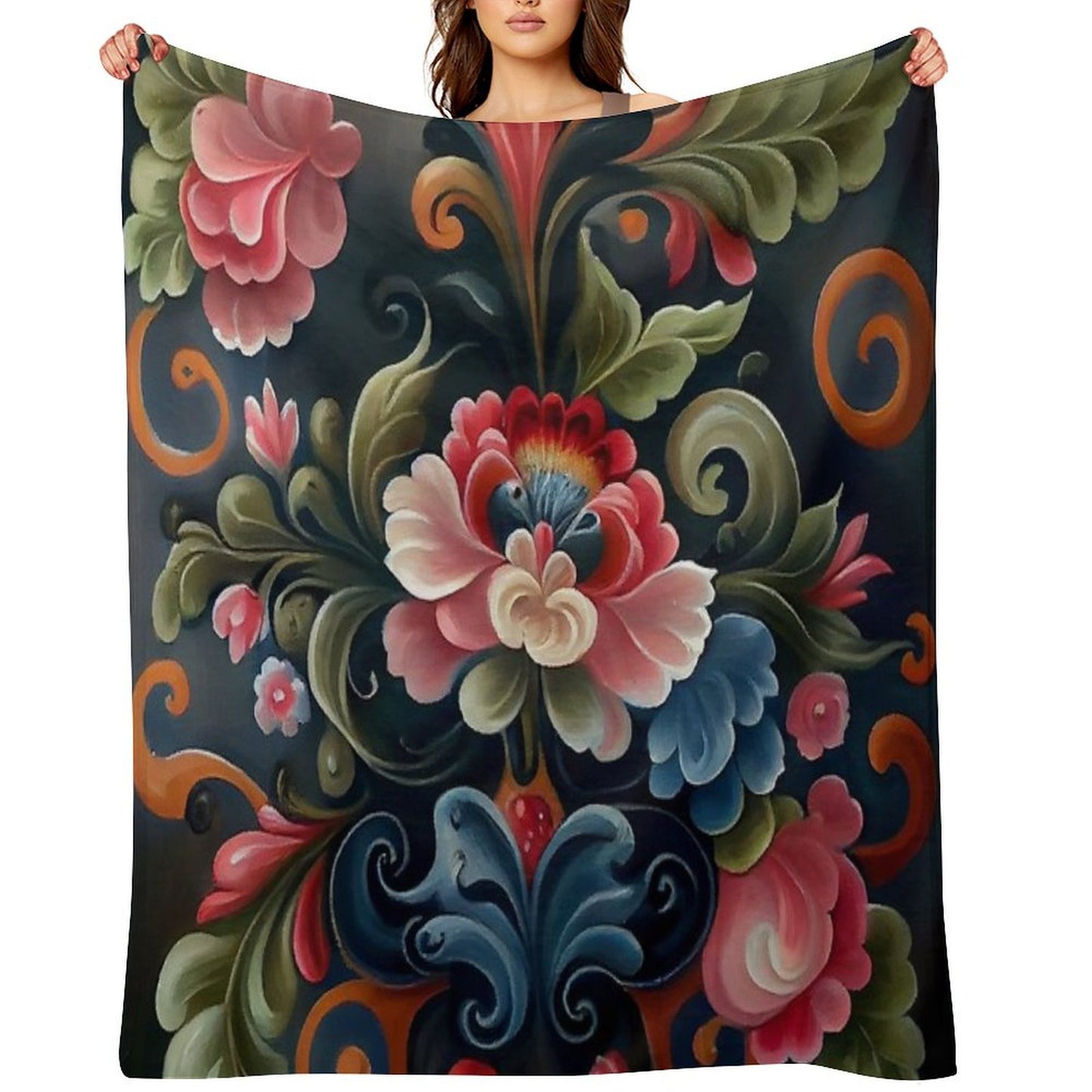 Norwegian Rosemaling-Oil On Canvas #9 Throw Blanket