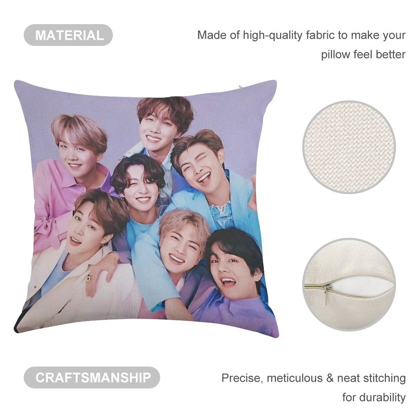 Vintage BTS Linen Throw Pillow Cover