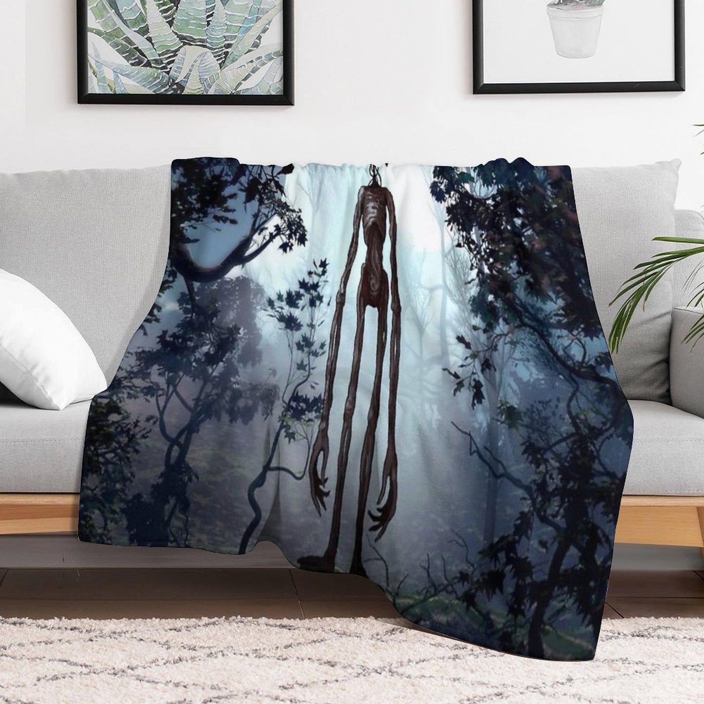 Siren Head in Dark Forest Throw Blanket