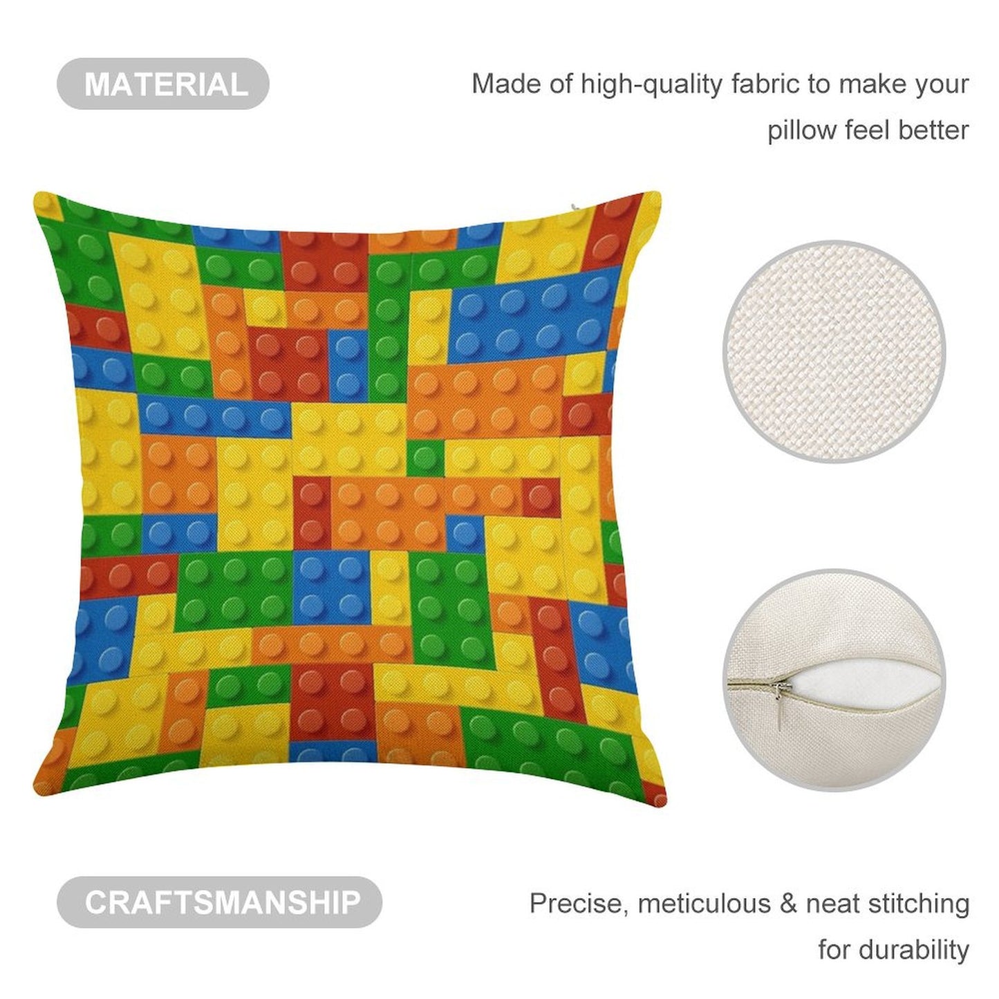 Building Blocks Construction Brick Linen Throw Pillow Cover