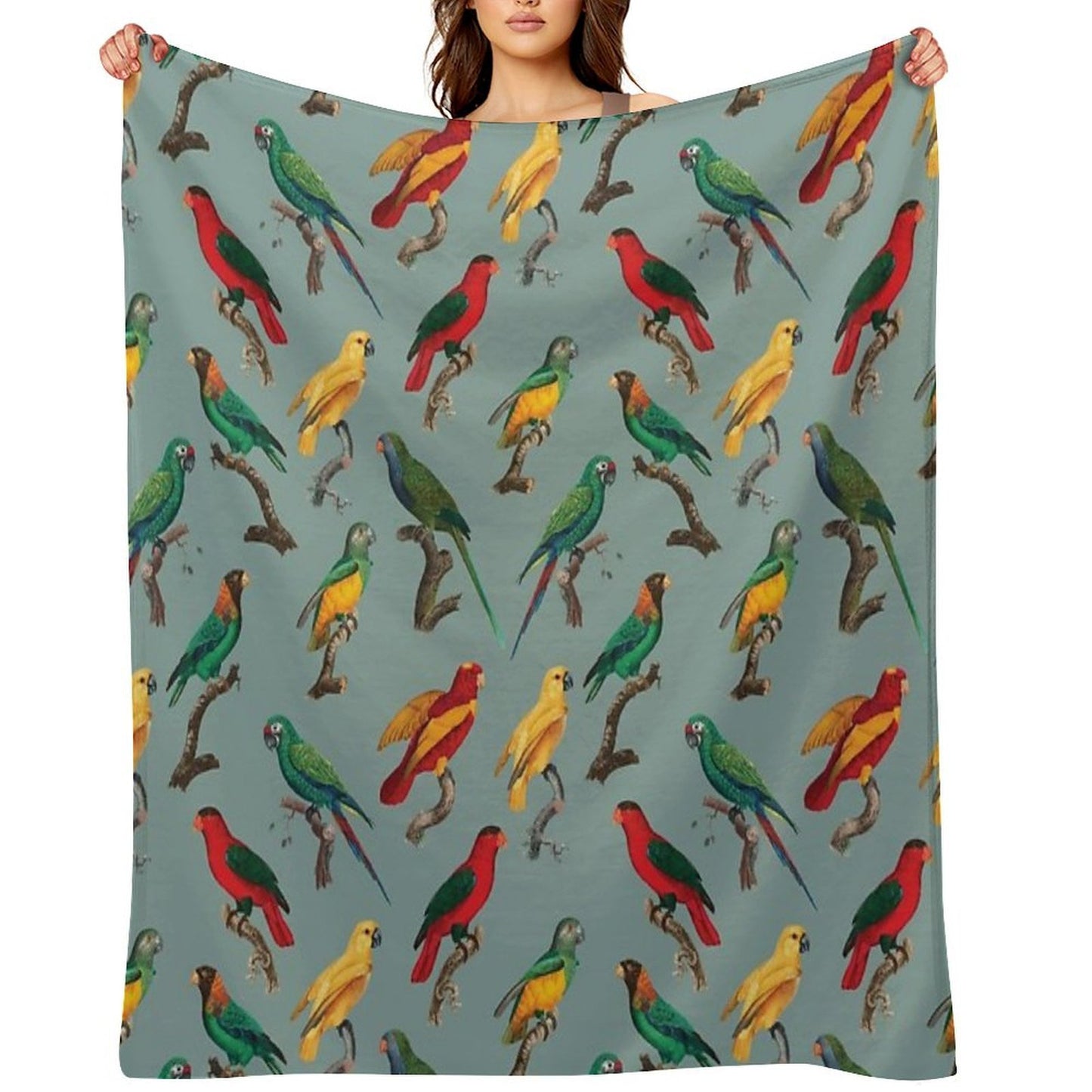 Vintage Parrot Pattern Throw Blanket
