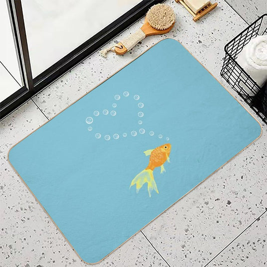 Goldfish Surrounded by Bubble Heart Bath Mat