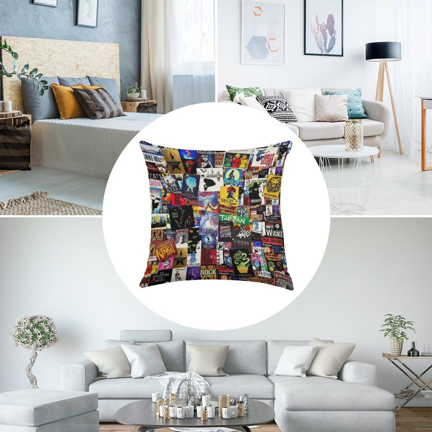 Musicals Collage IV Original Linen Throw Pillow Cover