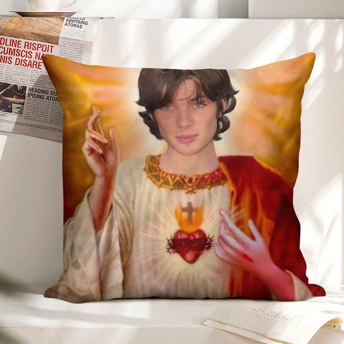 Holy Cillian Murphy Linen Throw Pillow Cover