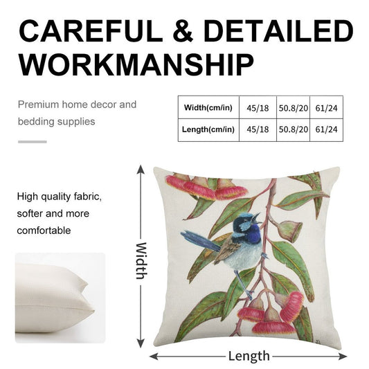 Splendid Fairywren in Silver Princess Linen Throw Pillow Cover