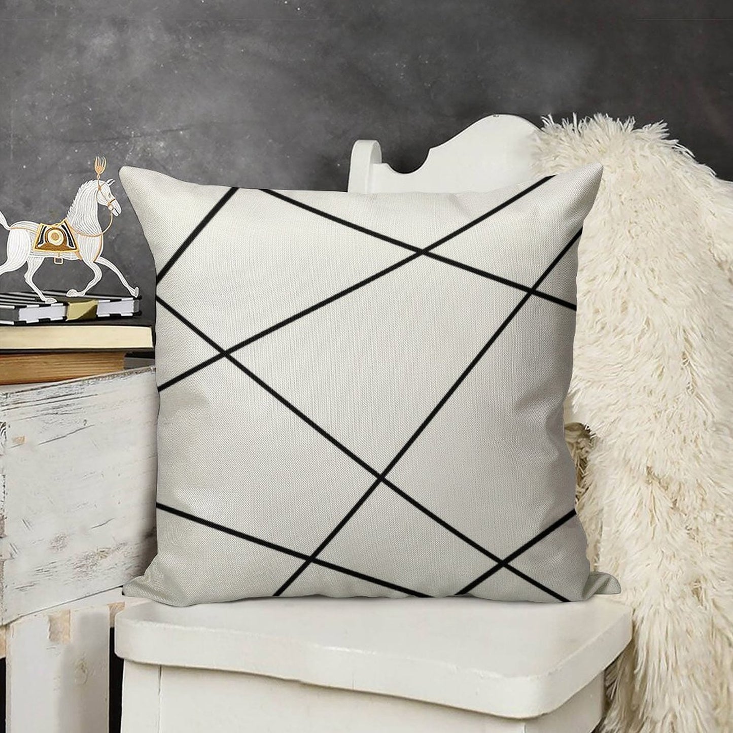Geometric Abstract - White And Black. Linen Throw Pillow Cover