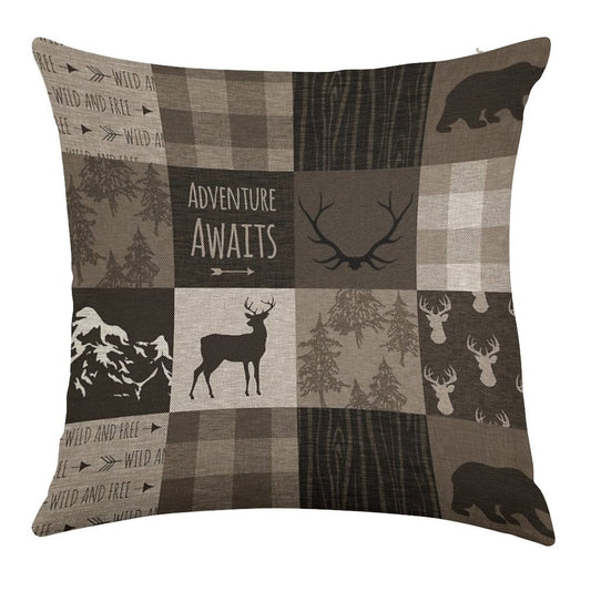 Adventure Patchwork - BrownBeige Linen Throw Pillow Cover
