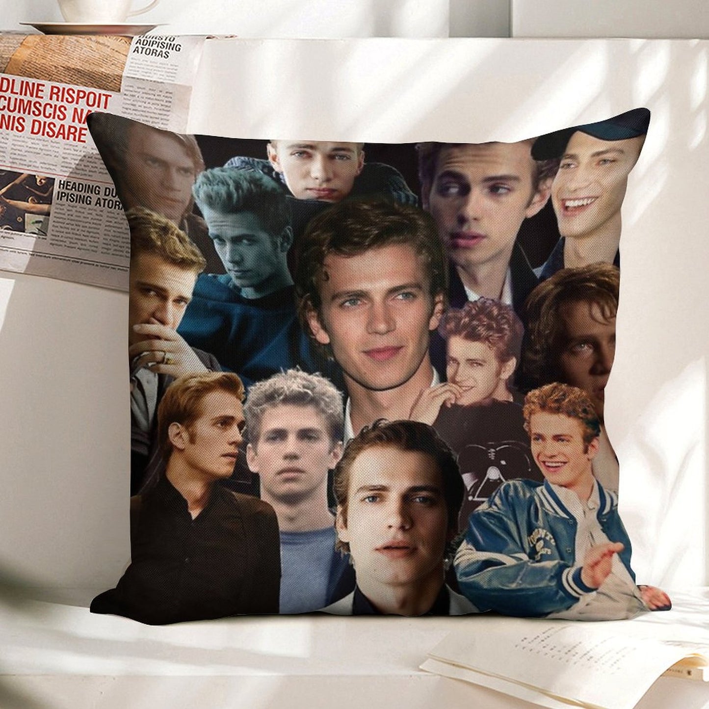 Hayden Christensen Hot Collage Linen Throw Pillow Cover
